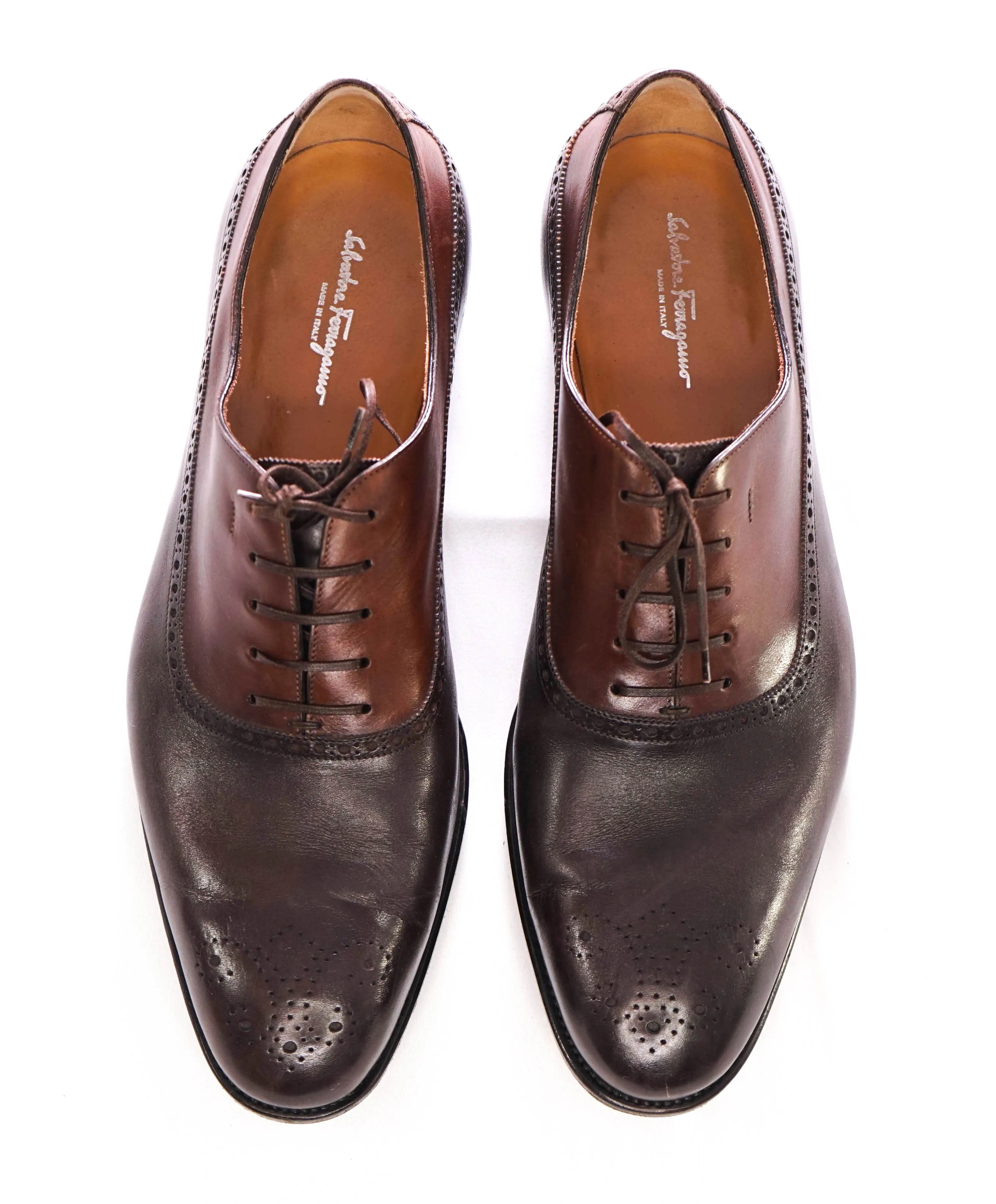 $1,250 SALVATORE FERRAGAMO - "TRAMEZZA SPECIAL EDITION" Brown Oxfords - 11.5 EE