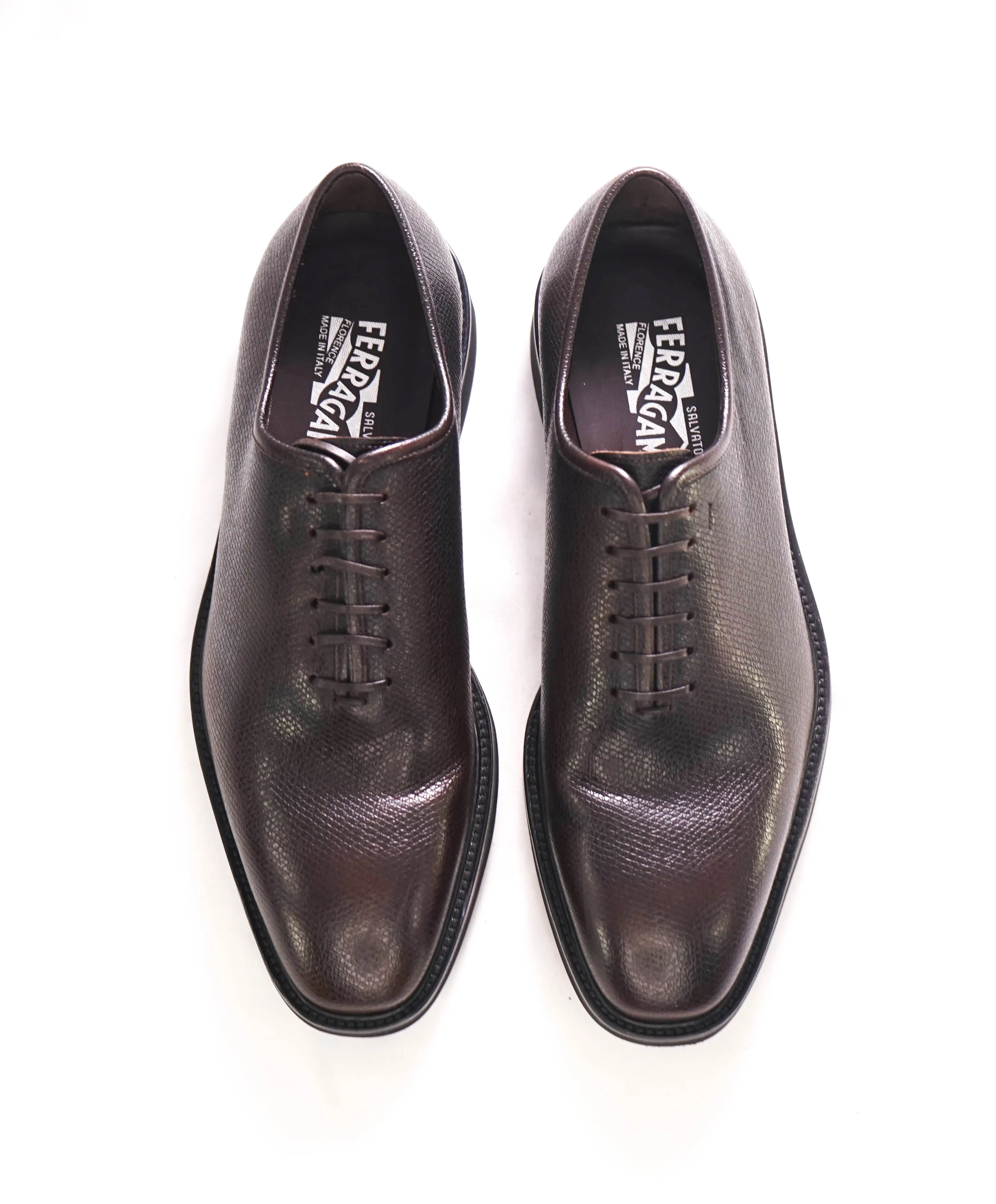 $1,395 SALVATORE FERRAGAMO - "FILOSOFO Tramezza" Brown Whole-Cut Oxfords - 9 EEE