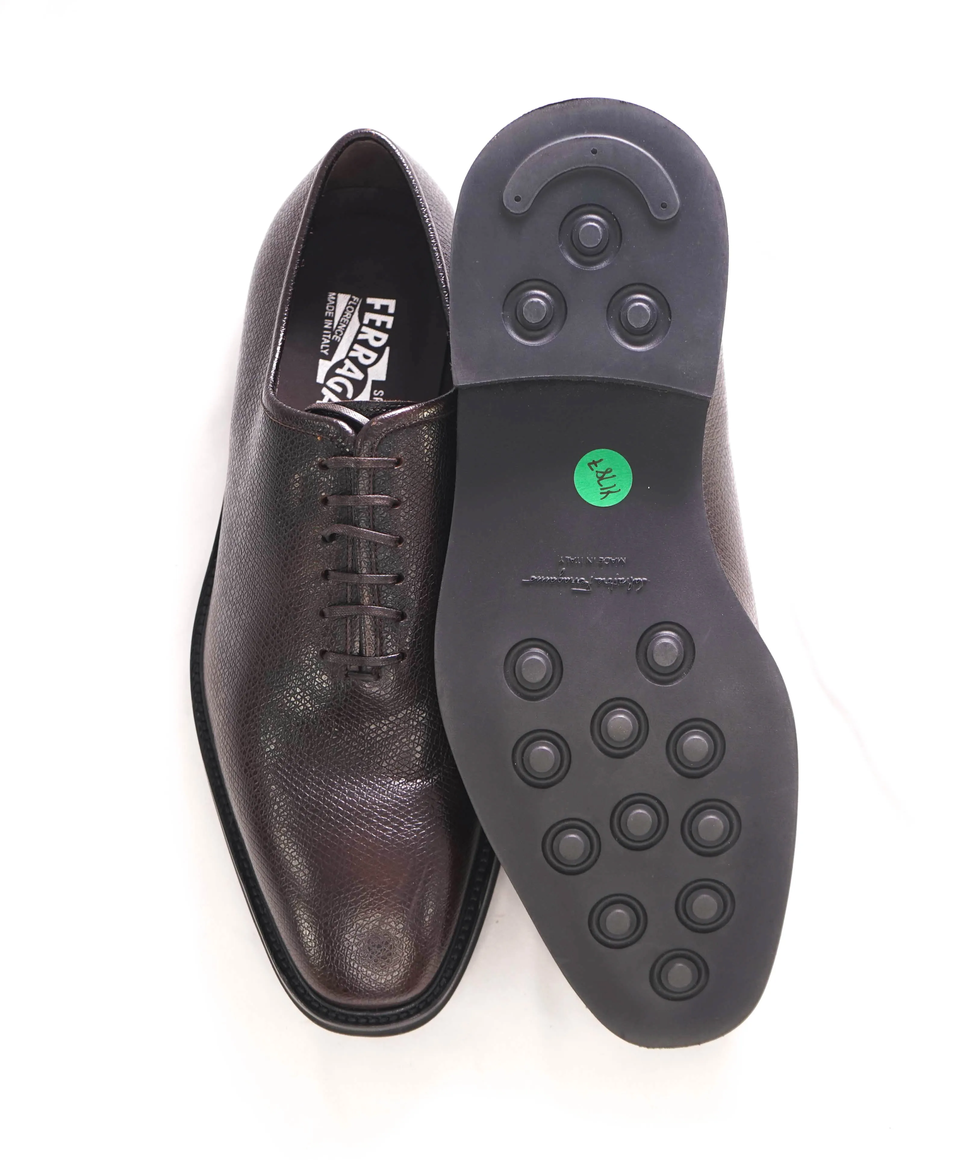 $1,395 SALVATORE FERRAGAMO - "FILOSOFO Tramezza" Brown Whole-Cut Oxfords - 9 EEE
