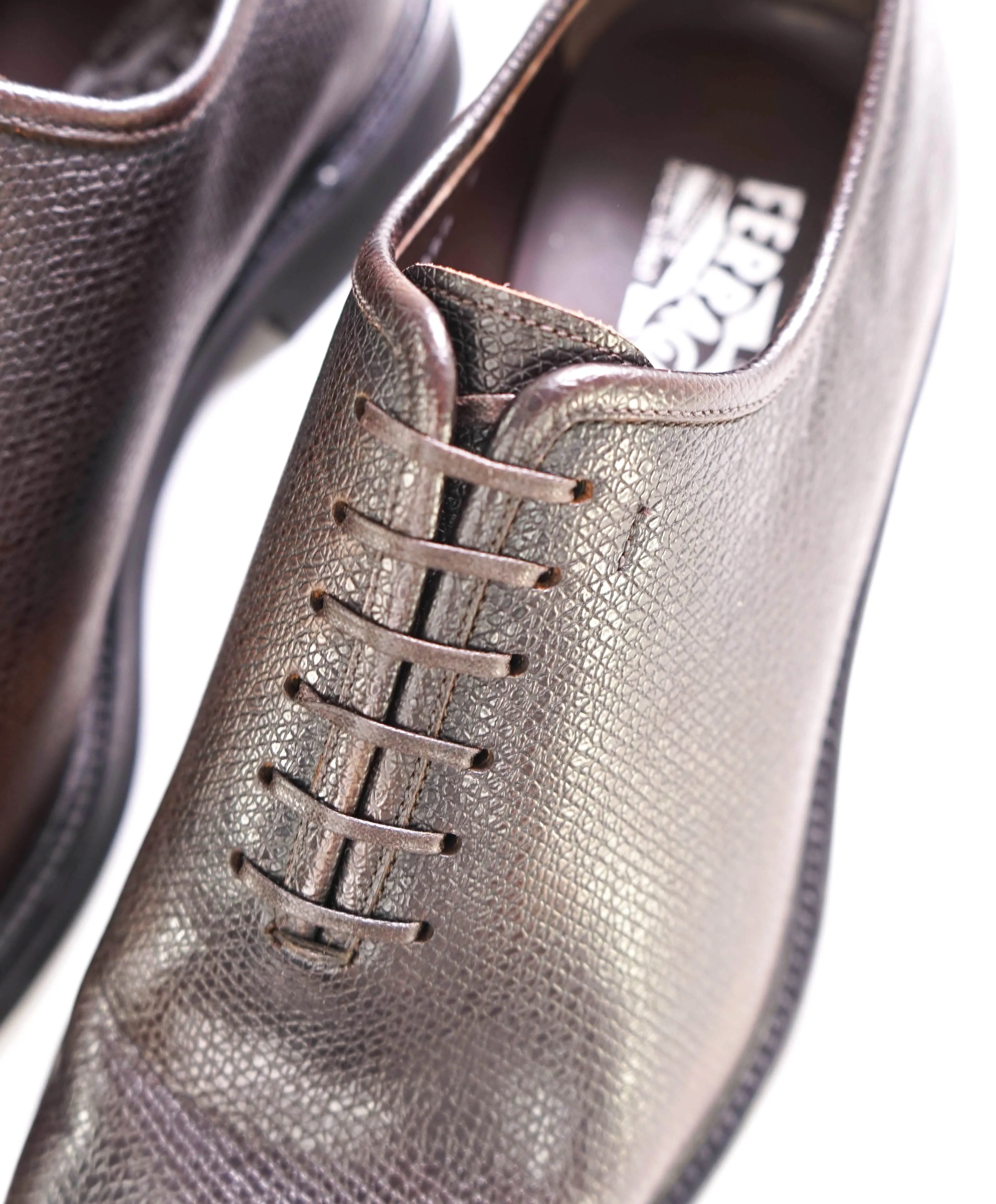 $1,395 SALVATORE FERRAGAMO - "FILOSOFO Tramezza" Brown Whole-Cut Oxfords - 9 EEE