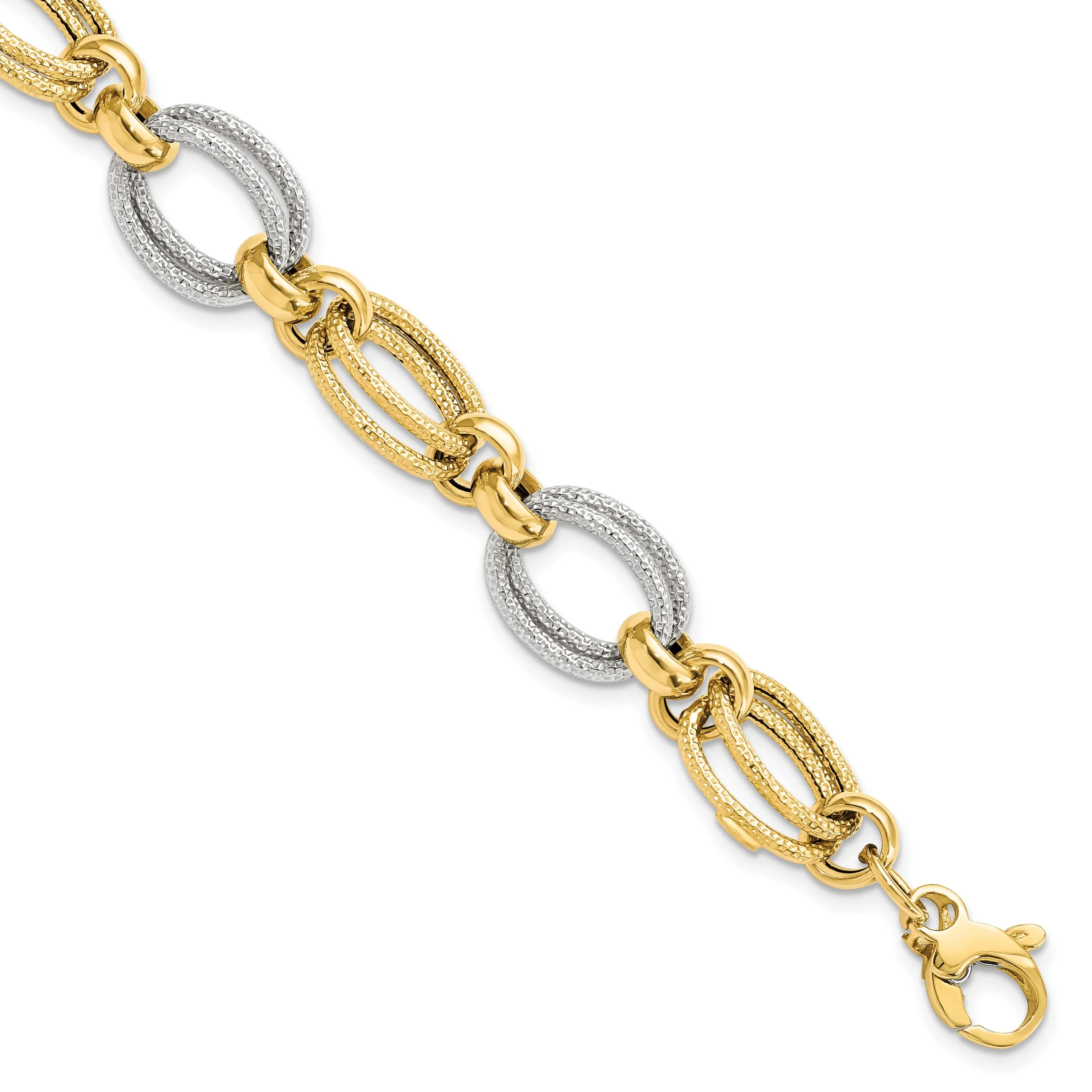 14k Two Tone Gold Fancy Link Bracelet