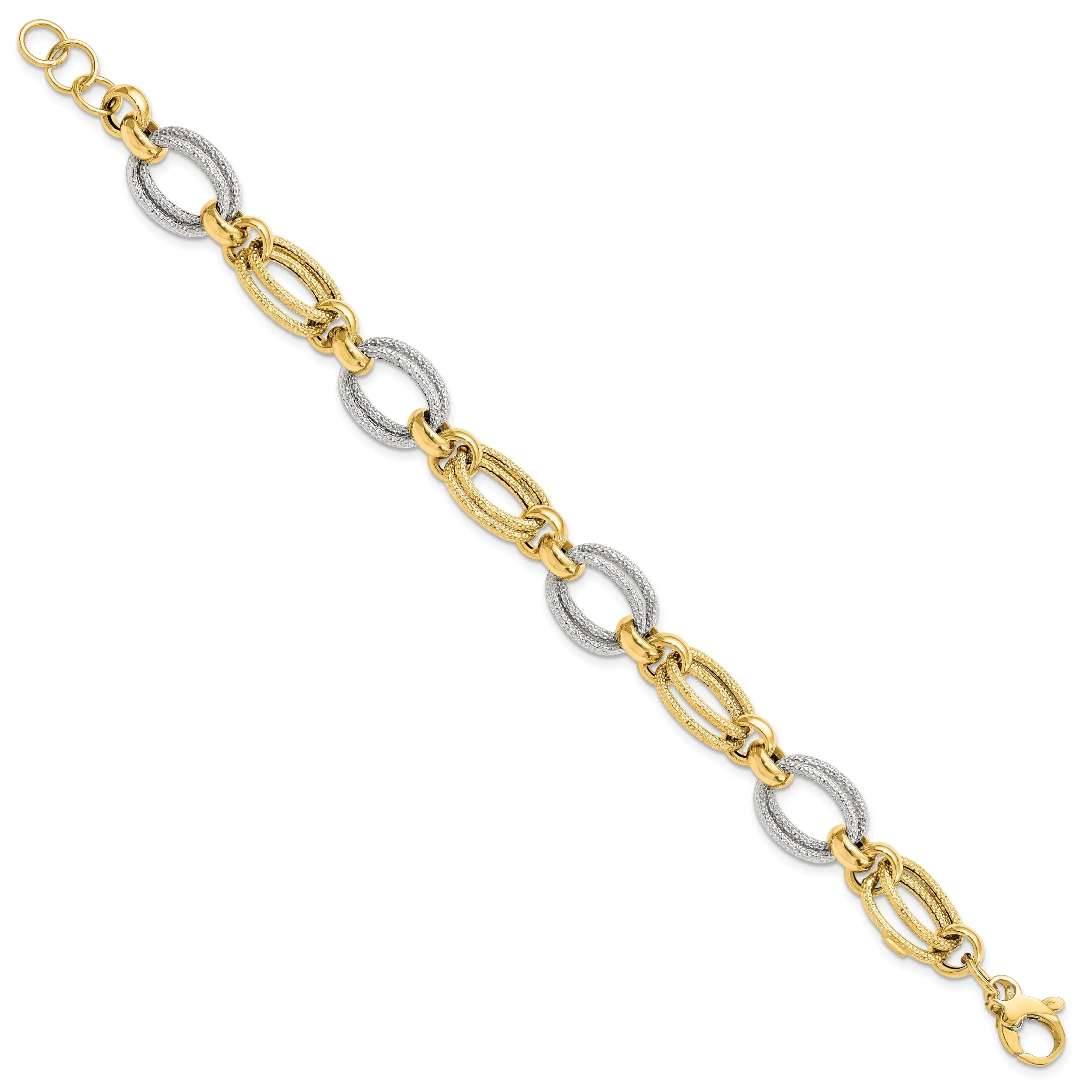 14k Two Tone Gold Fancy Link Bracelet