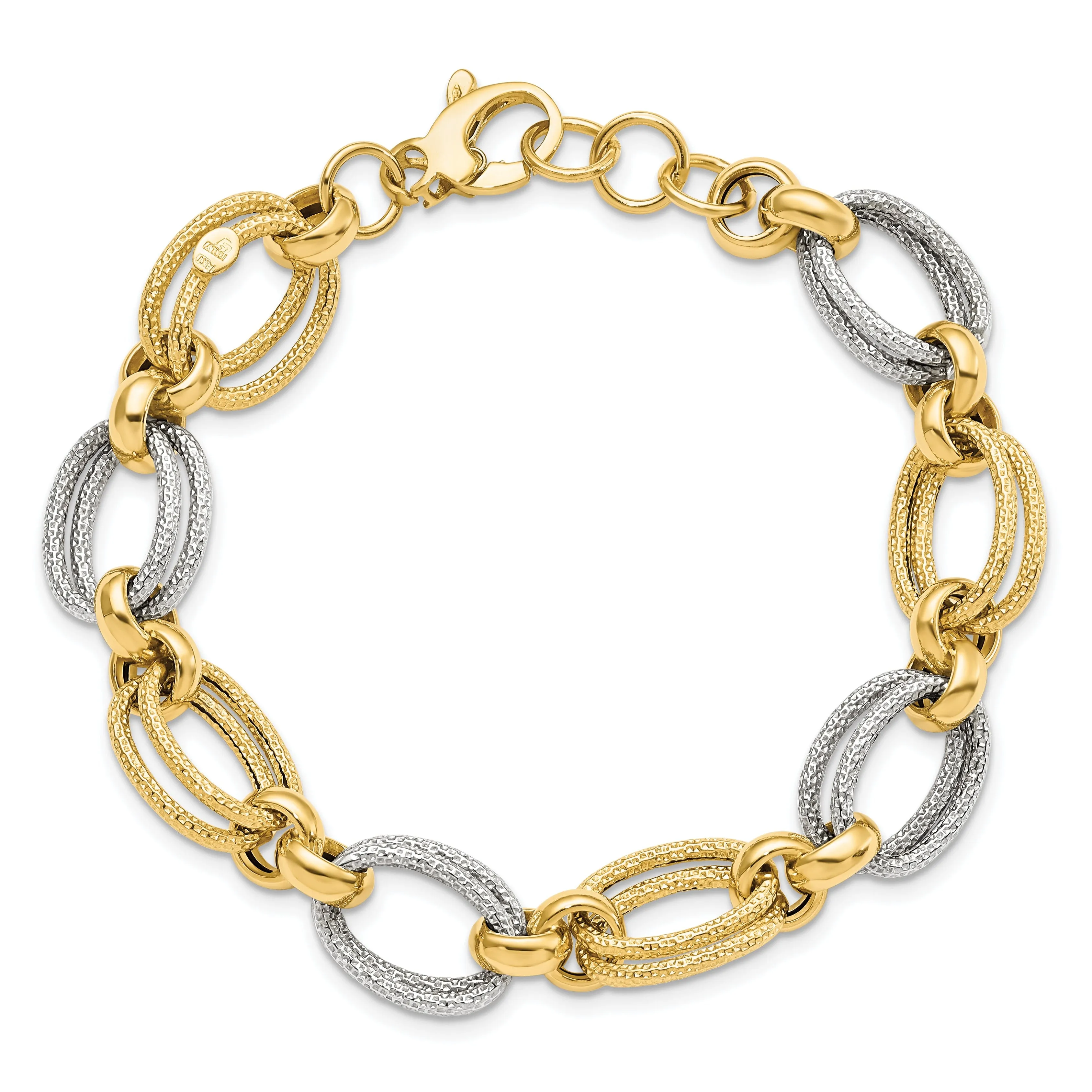 14k Two Tone Gold Fancy Link Bracelet