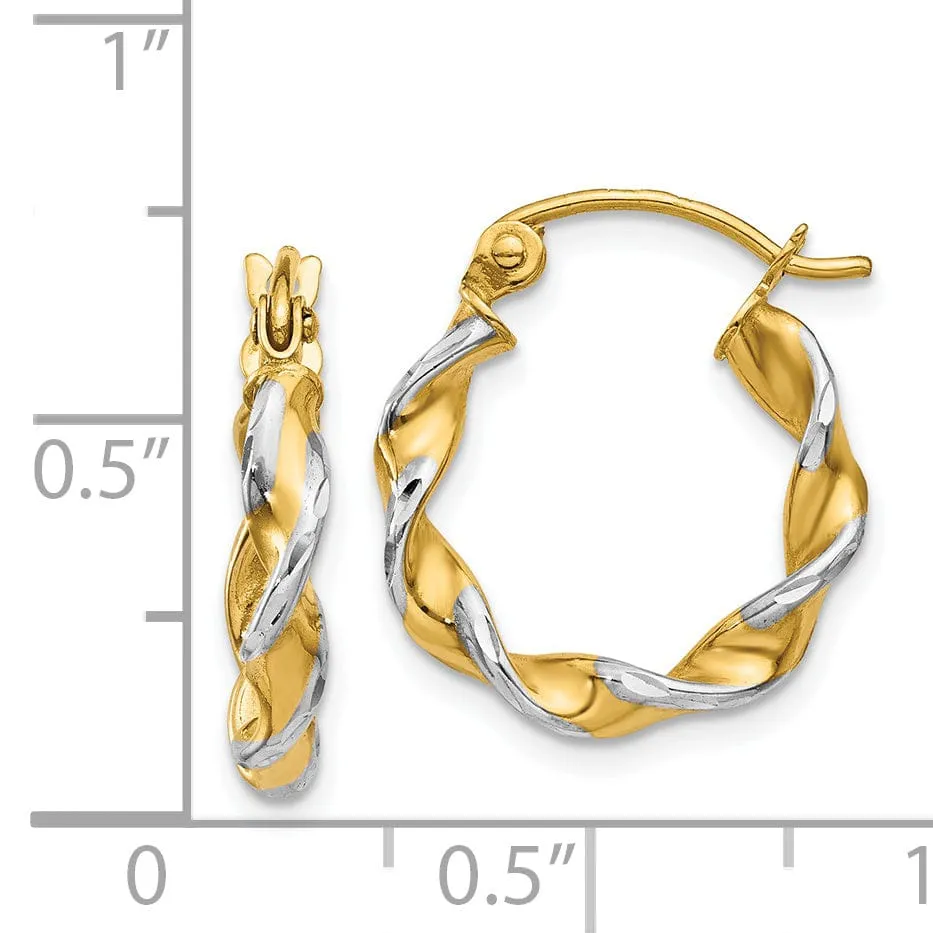 14k Two Tone Gold Polished Fancy Twisted Hoops