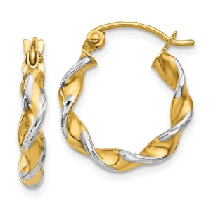 14k Two Tone Gold Polished Fancy Twisted Hoops