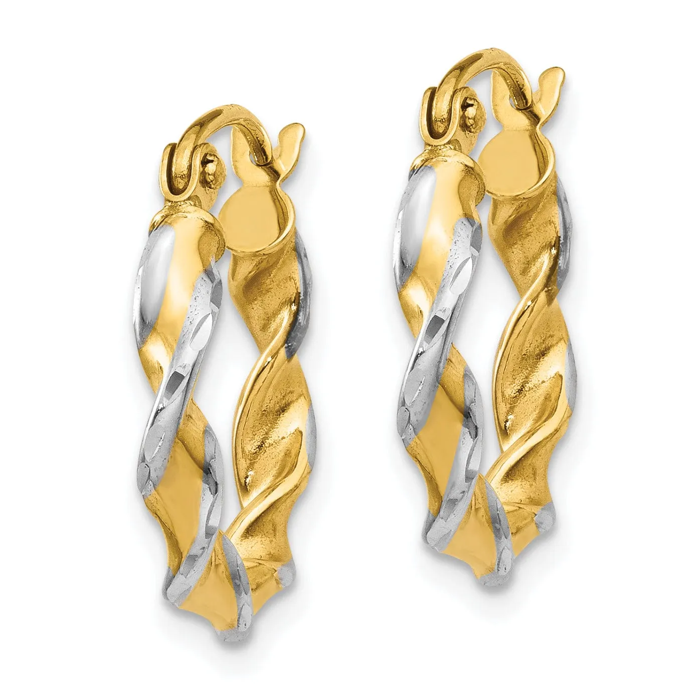 14k Two Tone Gold Polished Fancy Twisted Hoops