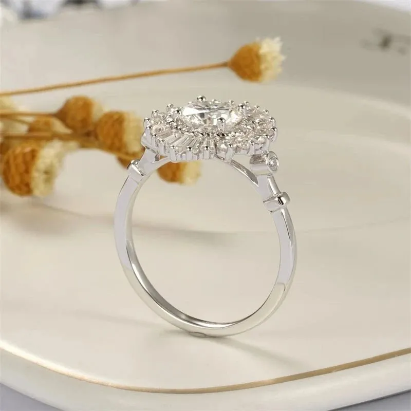 14k White Gold 1.0 Ct Diamond Vintage Baguette Engagement Ring