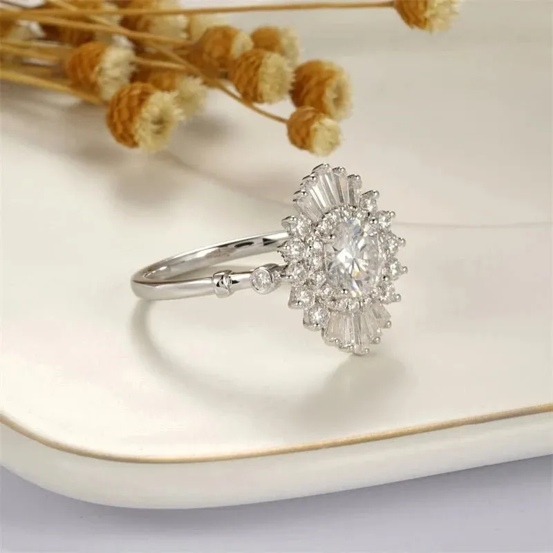 14k White Gold 1.0 Ct Diamond Vintage Baguette Engagement Ring