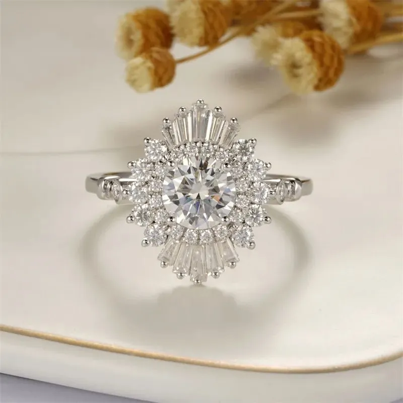 14k White Gold 1.0 Ct Diamond Vintage Baguette Engagement Ring