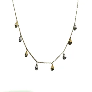 14K Yellow & White Gold Fancy Dangle Diamond Cut Beaded Necklace