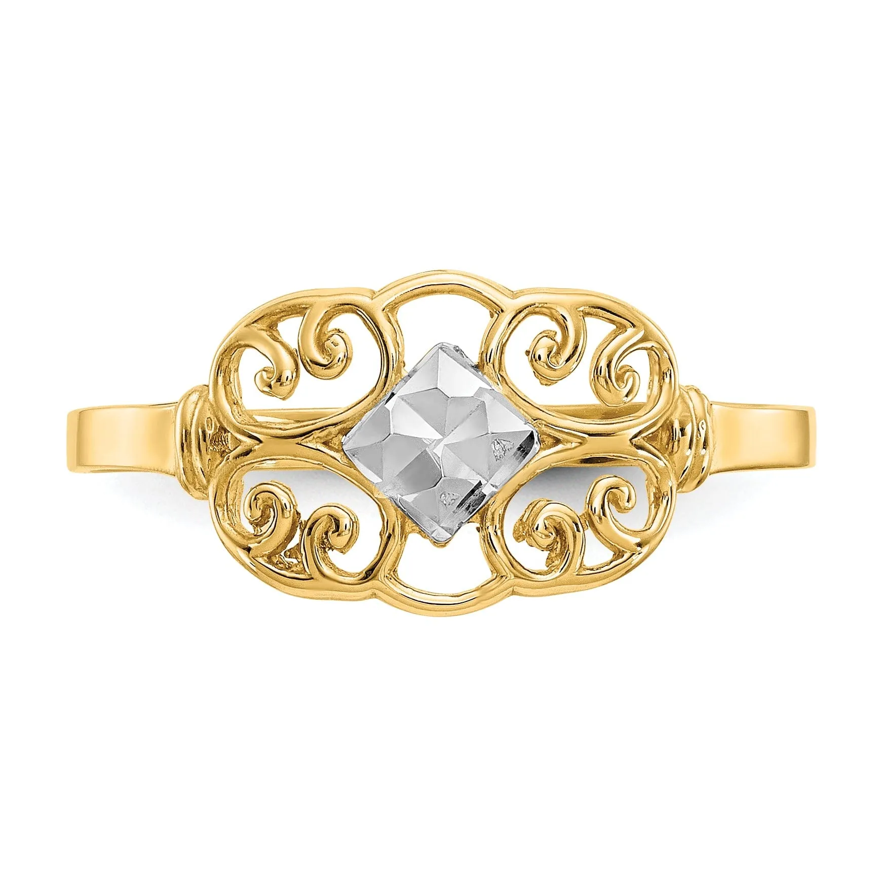 14k Yellow Gold Rhodium Filigree Ring