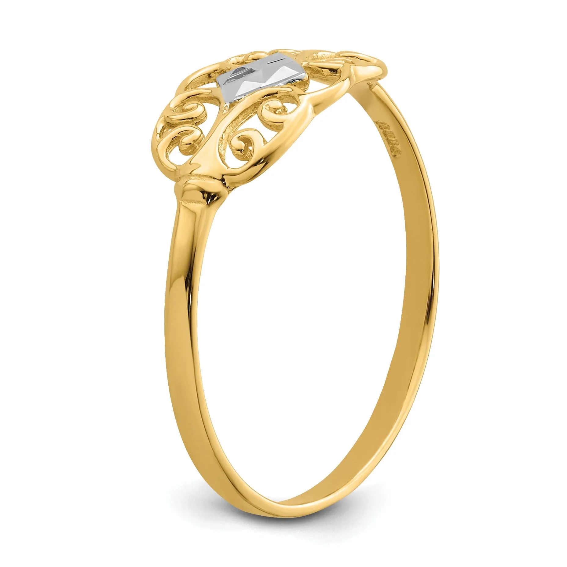 14k Yellow Gold Rhodium Filigree Ring