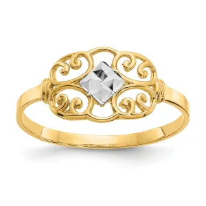 14k Yellow Gold Rhodium Filigree Ring