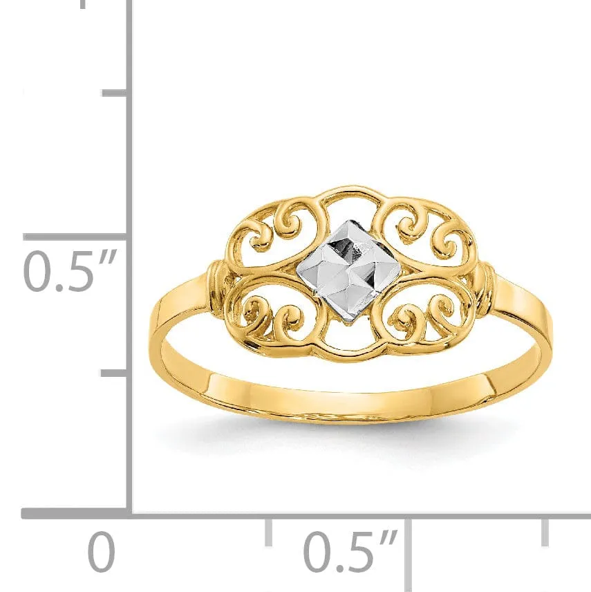 14k Yellow Gold Rhodium Filigree Ring