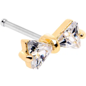 20 Gauge 1/4 Clear CZ Gem Gold Tone Bow Tie Formal Nose Bone