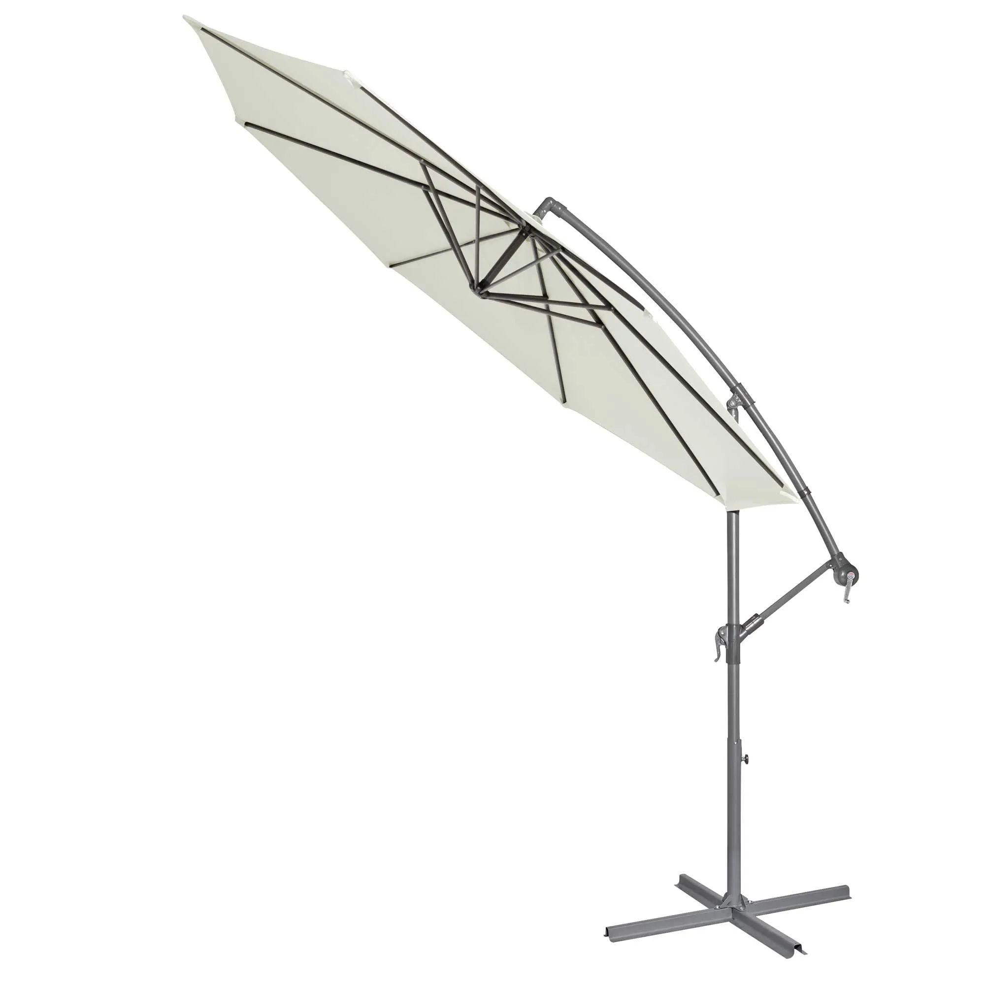 Ø3m Banana Parasol/Umbrella, Cover and Base Bundle, 8 Rib, Crank Handle, Cream Canopy - DG271