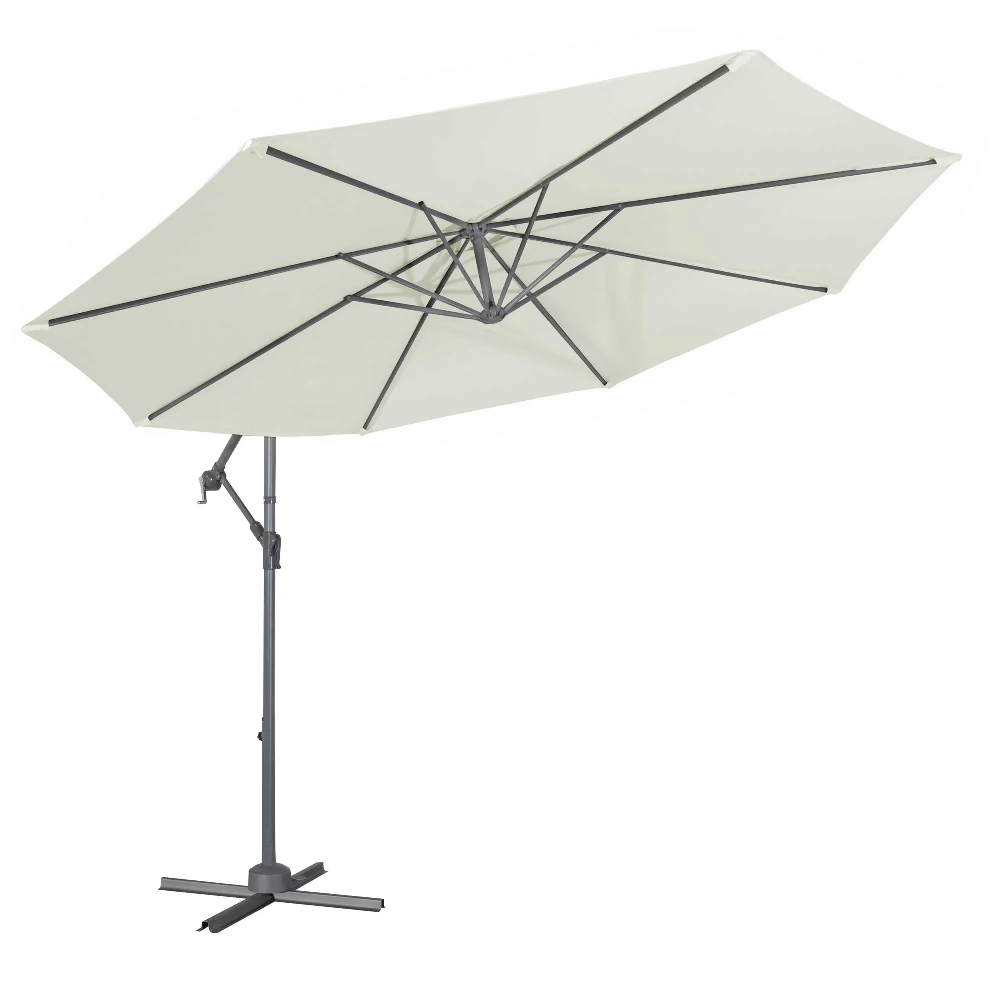 Ø3m Banana Parasol/Umbrella, Cover and Base Bundle, 8 Rib, Crank Handle, Cream Canopy - DG271