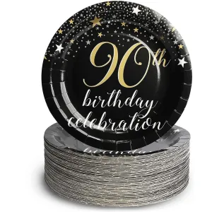 90th Birthday Party Decorations 9 Inch Paper Plates (80-pack) Black