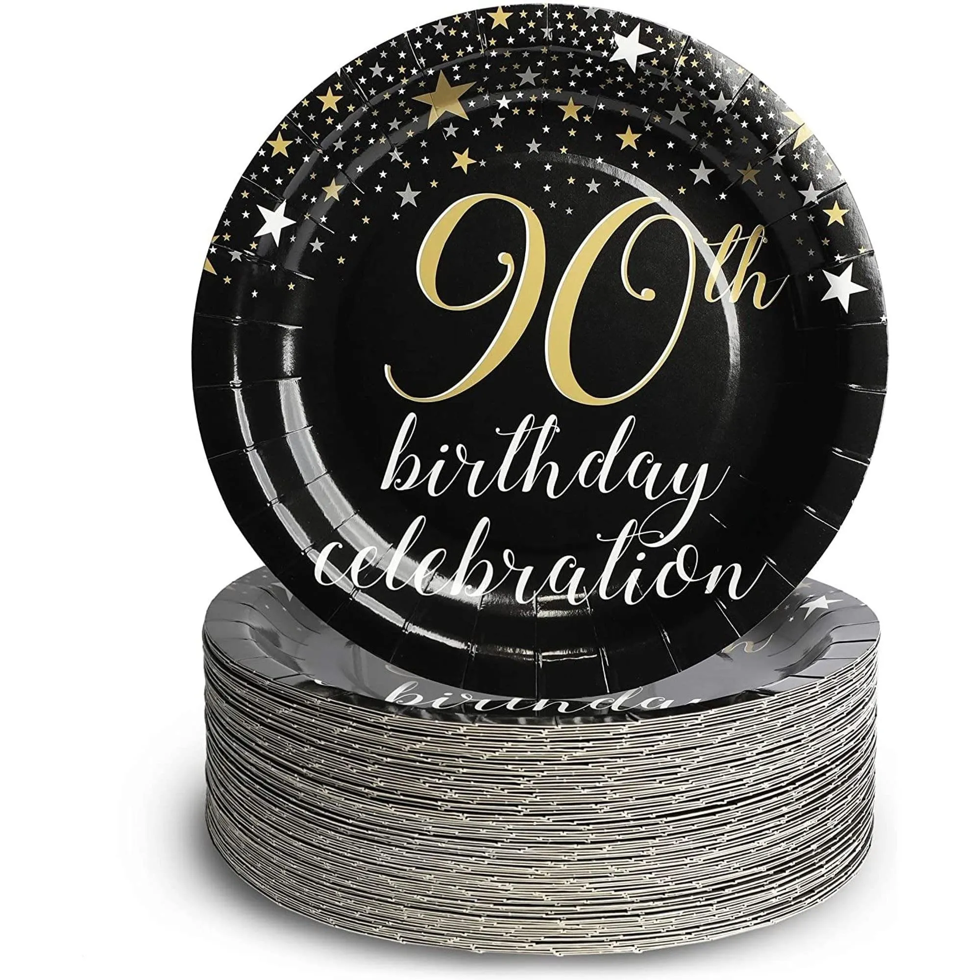 90th Birthday Party Decorations 9 Inch Paper Plates (80-pack) Black