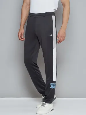 Alcis Men Charcoal Grey Typography Print Slim Fit Running Track Pants