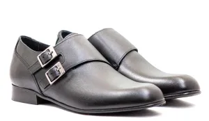 Andanines Boys Black Dress Leather Double Buckle Dress Shoe 172750