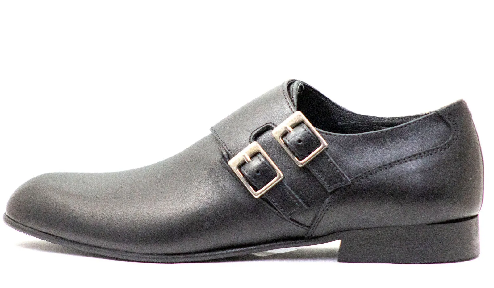 Andanines Boys Black Dress Leather Double Buckle Dress Shoe 172750