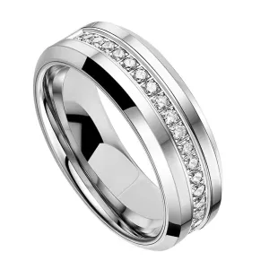 Beveled Edge Tungsten Half Eternity Diamond Wedding Band