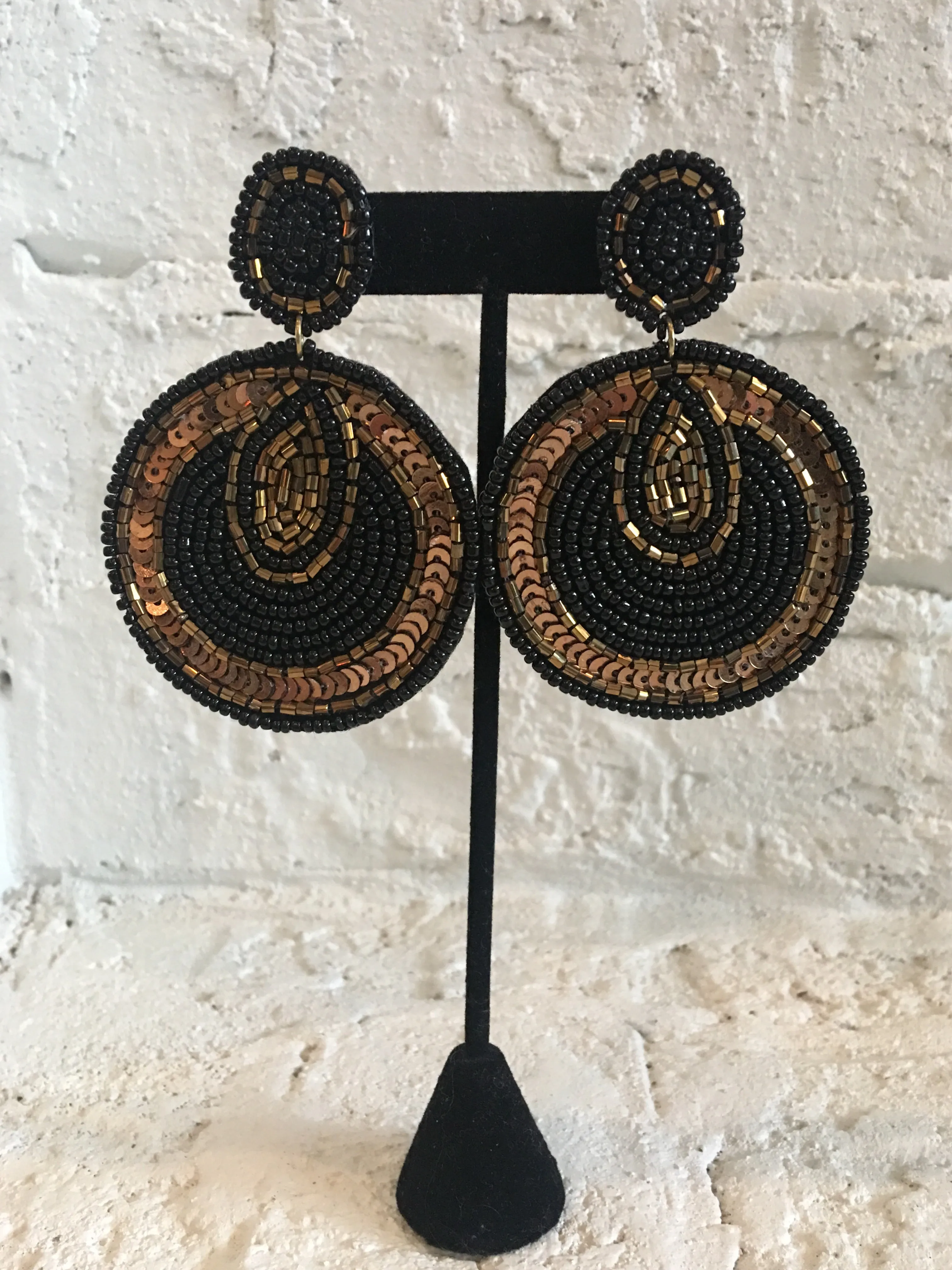 Black & Gold Beaded Earrings