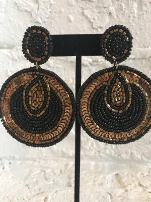 Black & Gold Beaded Earrings