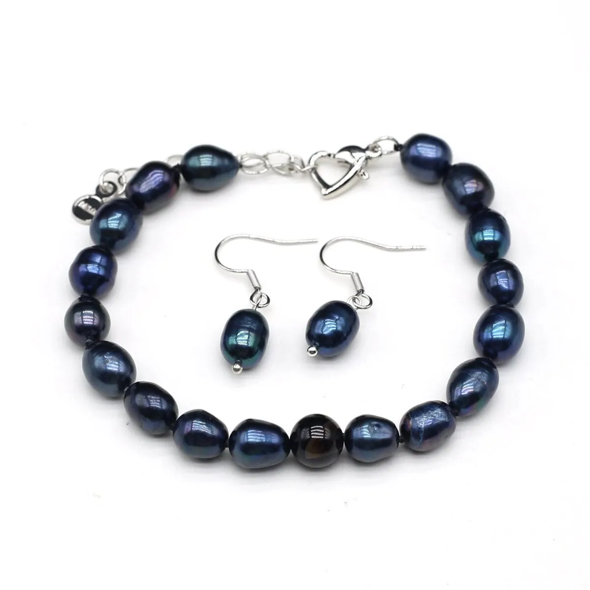 Black Genuine Freshwater Pearl 4 PC Necklace Set, Natural Pearl Jewelry Set, Bridesmaid Black Cultured Pearl Necklace, Bracelet Jewelry Set