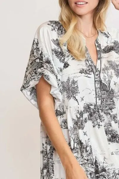 Black Two Tone Landscape Print Dress