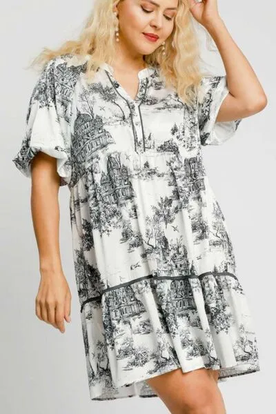 Black Two Tone Landscape Print Dress