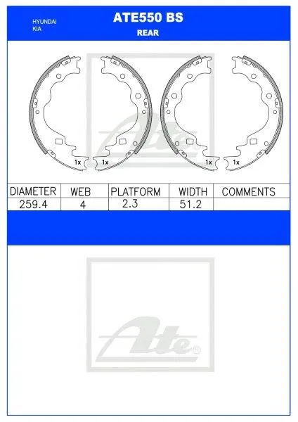 Brake Shoes Ford Spectron,Hyundai Bakkie,Hyundai Van,Mazda Marathon Ate550Bs Ate
