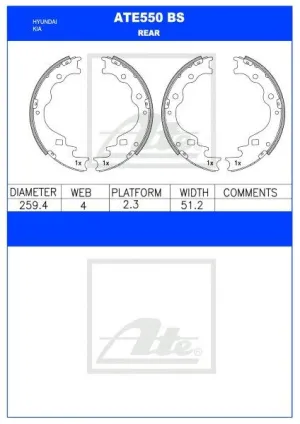 Brake Shoes Ford Spectron,Hyundai Bakkie,Hyundai Van,Mazda Marathon Ate550Bs Ate