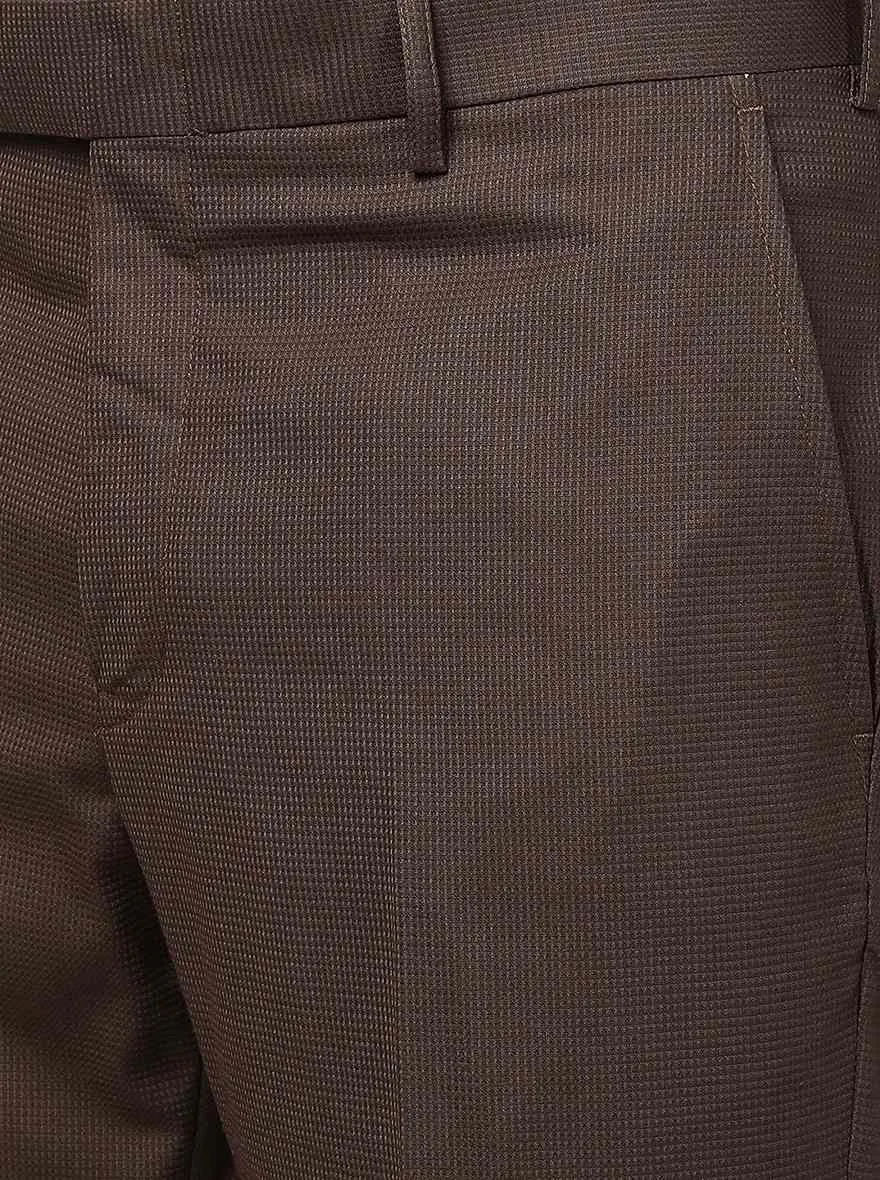 Brown Solid Slim Fit Formal Trouser | Greenfibre