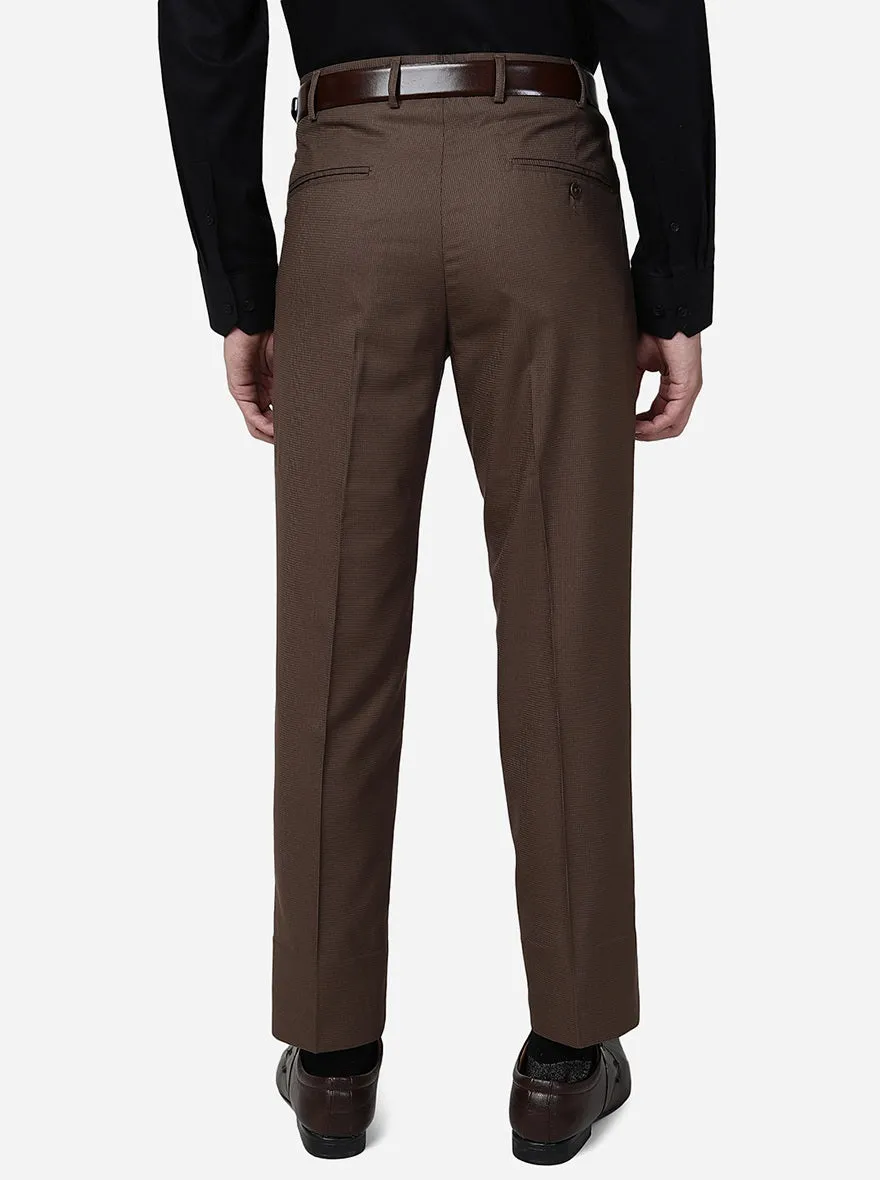 Brown Solid Slim Fit Formal Trouser | Greenfibre