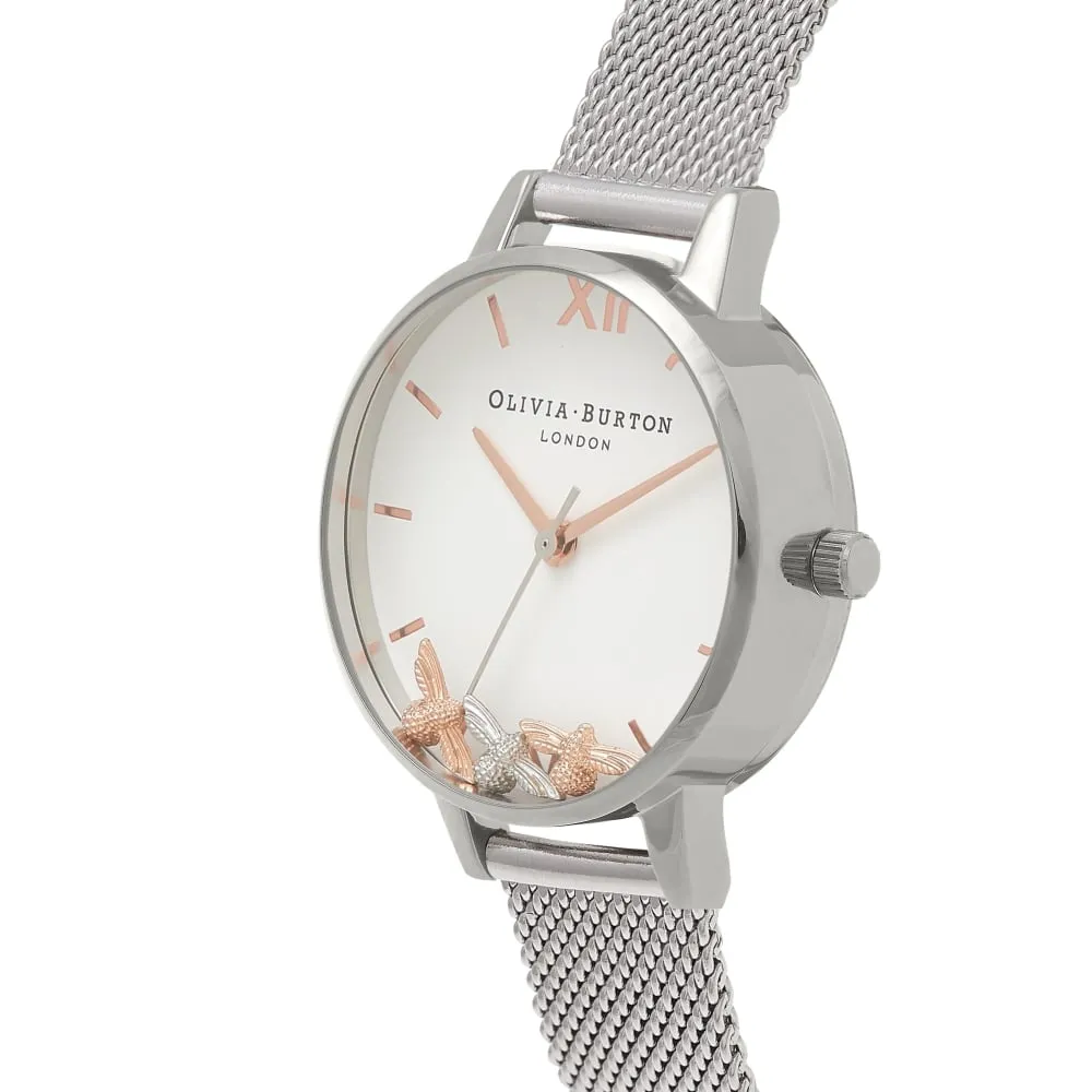 Busy Bees Midi Dial Rose Gold and Silver Mesh Watch