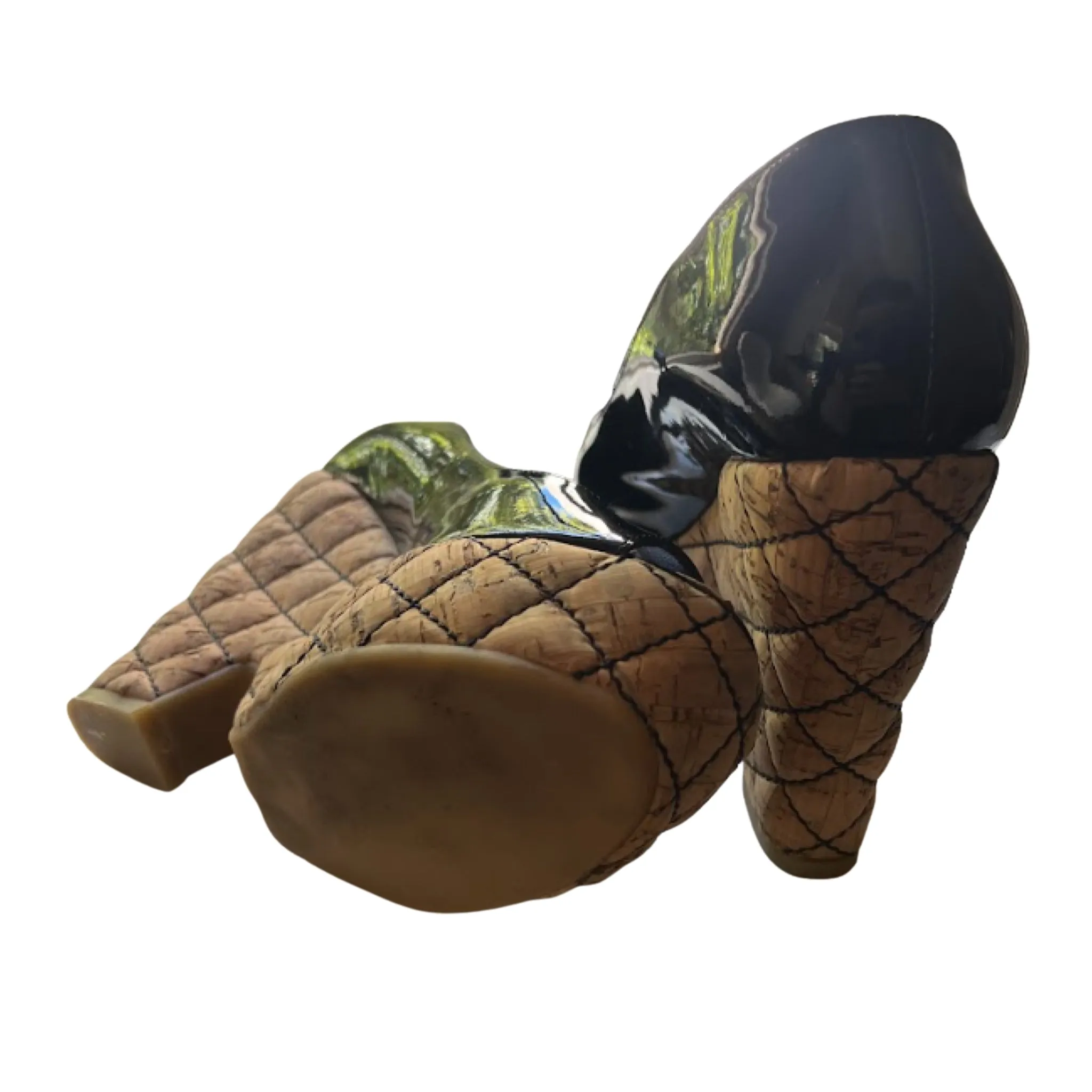 CHANEL Black Sandal Wedge Heels | Size 38.5