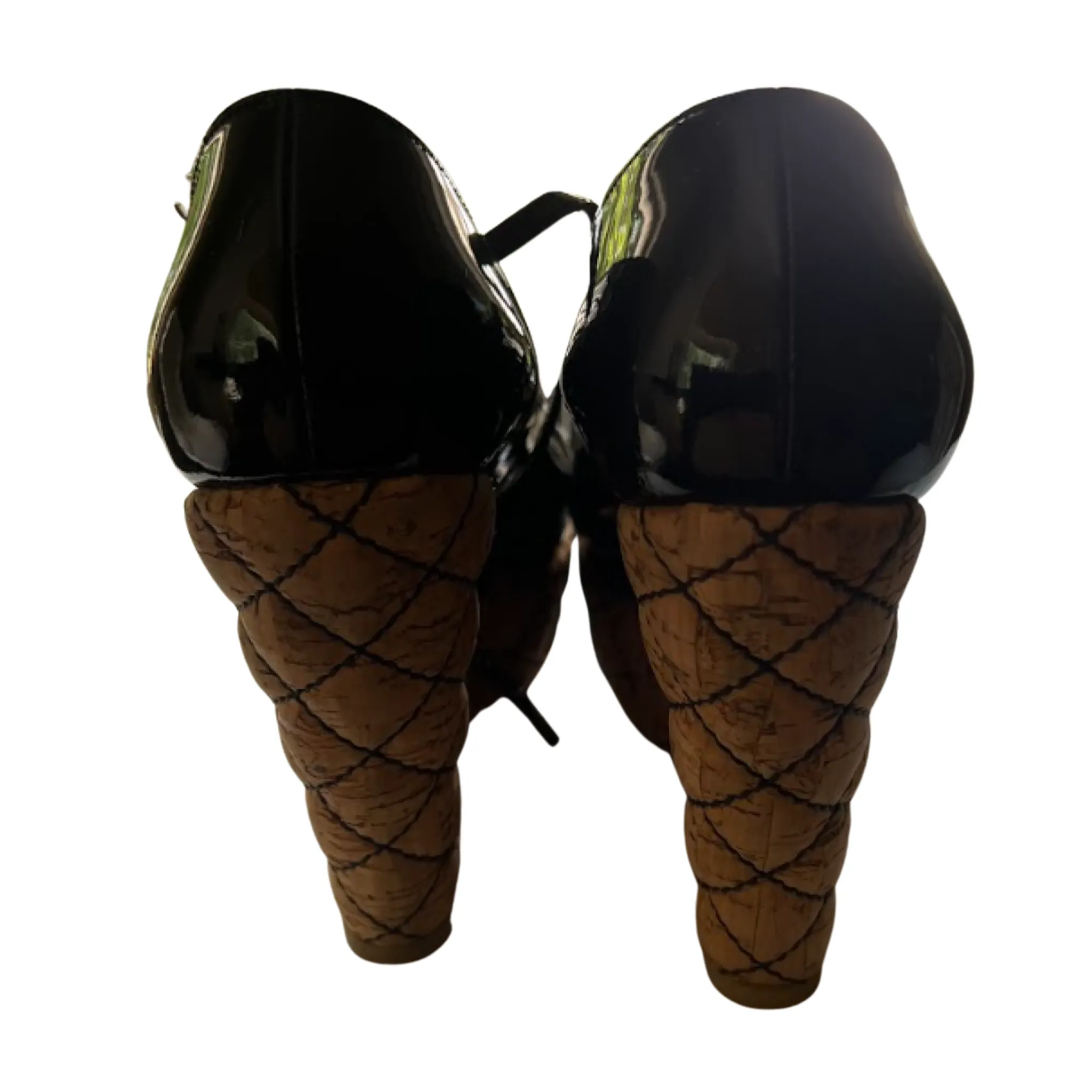 CHANEL Black Sandal Wedge Heels | Size 38.5
