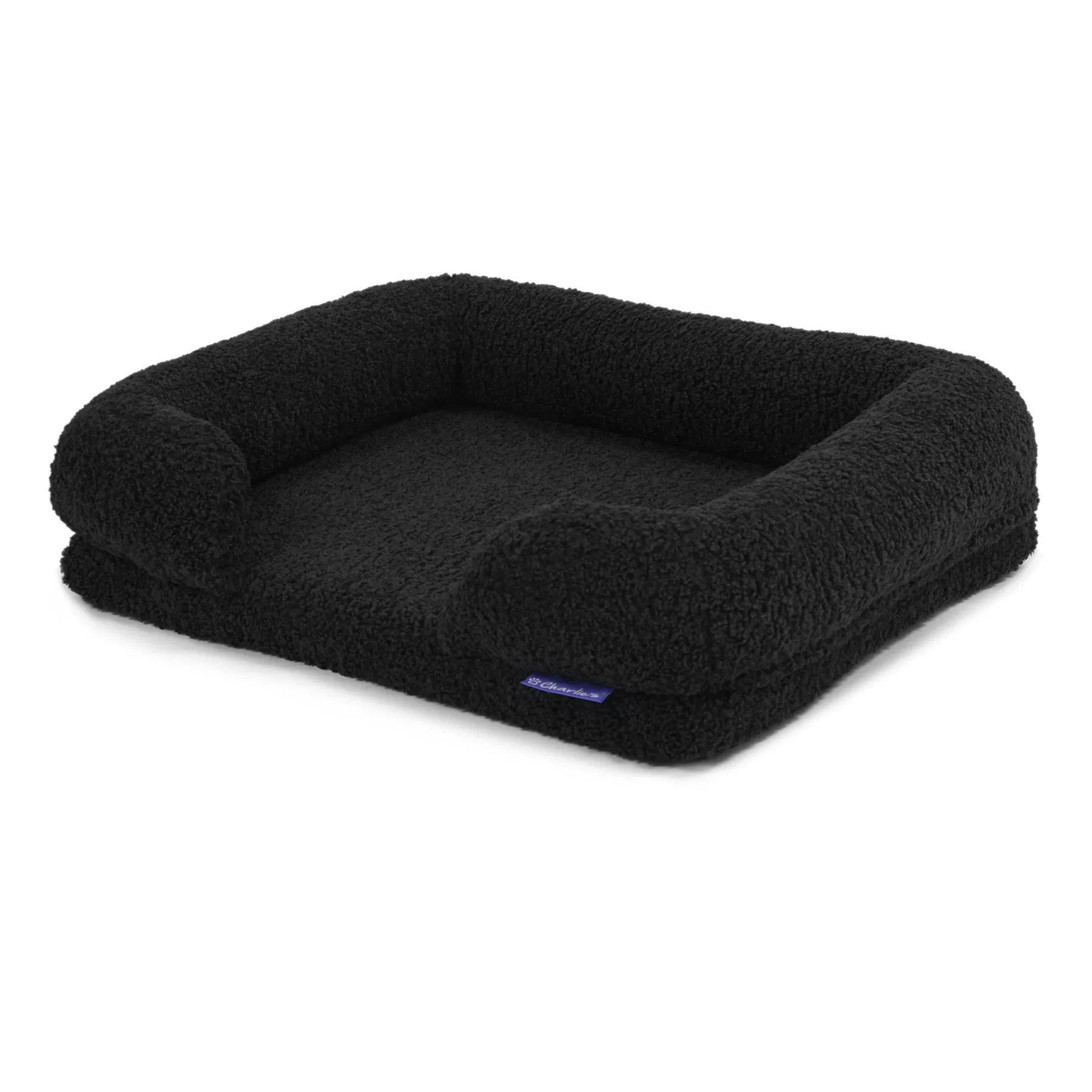 Charlie's Teddy Fleece Orthopedic Memory Foam Sofa Dog Bed with Bolster Charcoal Small