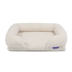 Charlie's Teddy Fleece Orthopedic Memory Foam Sofa Dog Bed with Bolster Cream Medium