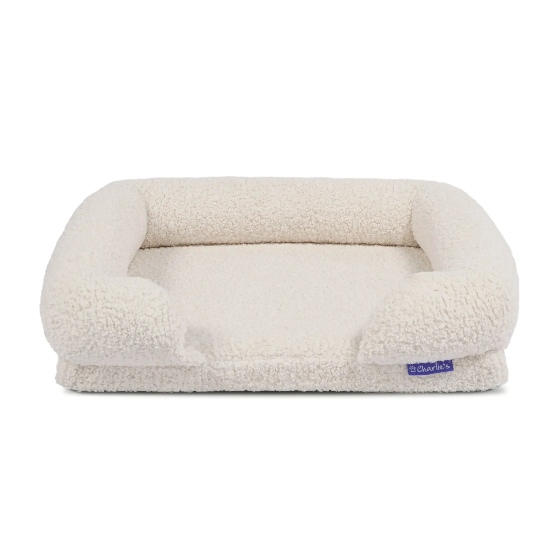 Charlie's Teddy Fleece Orthopedic Memory Foam Sofa Dog Bed with Bolster Cream Small