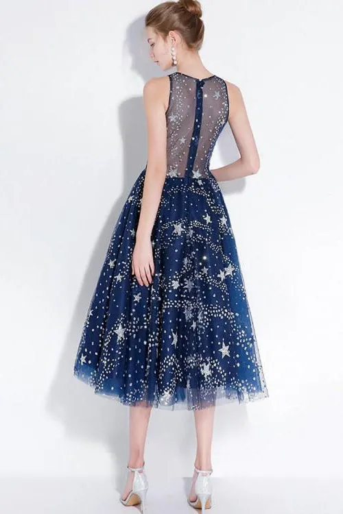 Chic Homecoming Dresses Stars A Line Lace Sparkly Short Prom Dress Party Dress Cocktail Dress OHM152