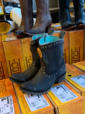 CORRAL BLACK ZIPPER STUDS ROUND TOE BOOT