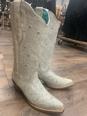 Corral Ladies Bone Crystal Embroidered White Snip Toe Boots