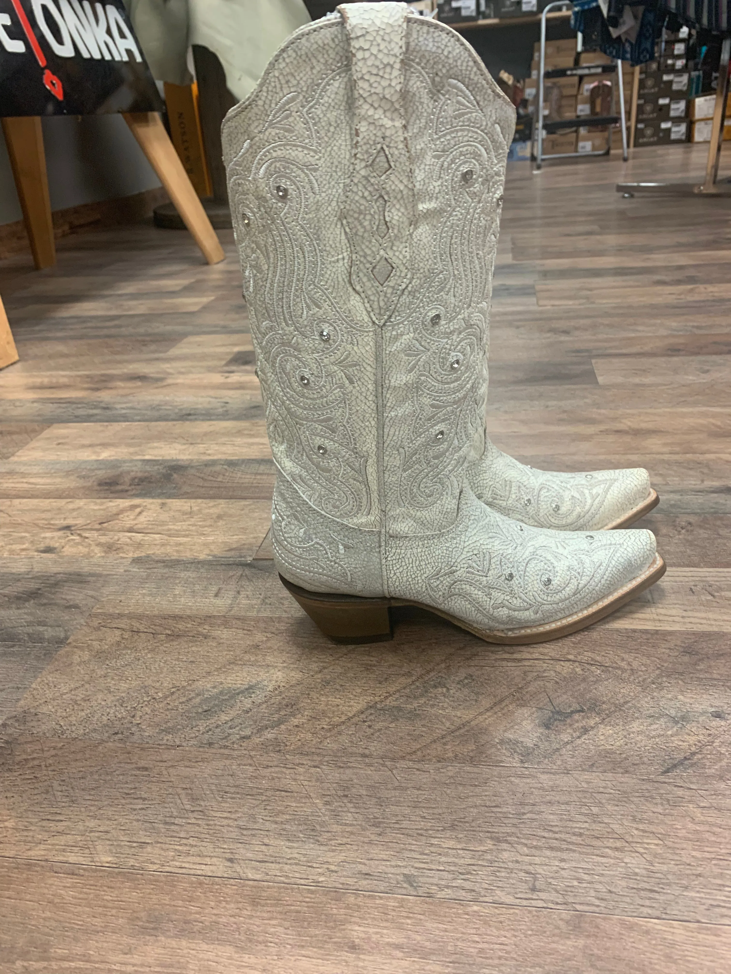 Corral Ladies Bone Crystal Embroidered White Snip Toe Boots