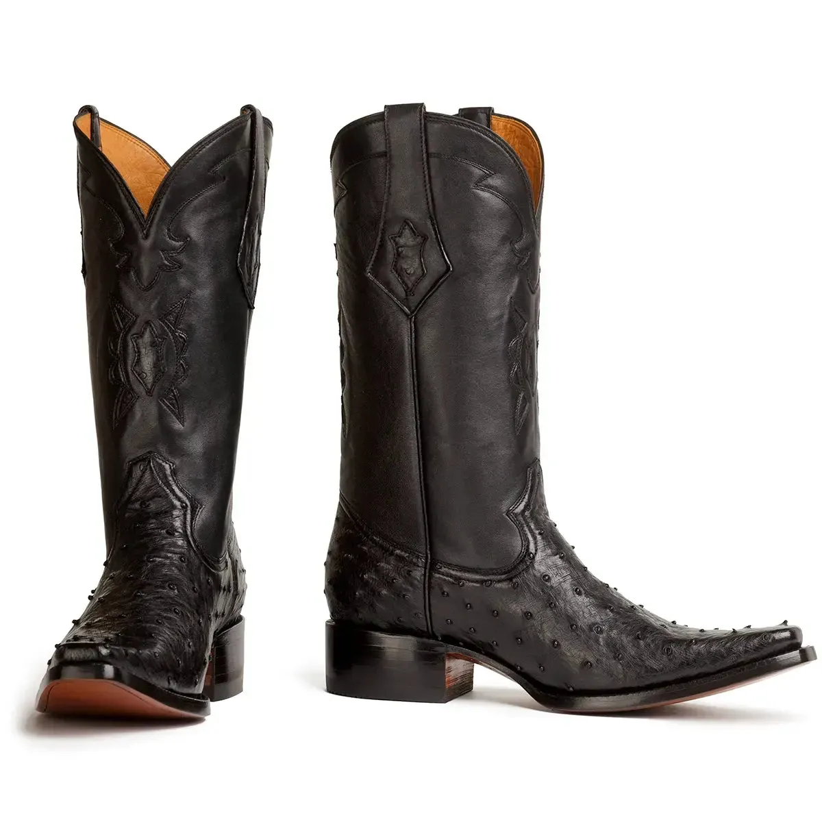 Cortez Full Quill Ostrich Spanish Toe Boot - Black