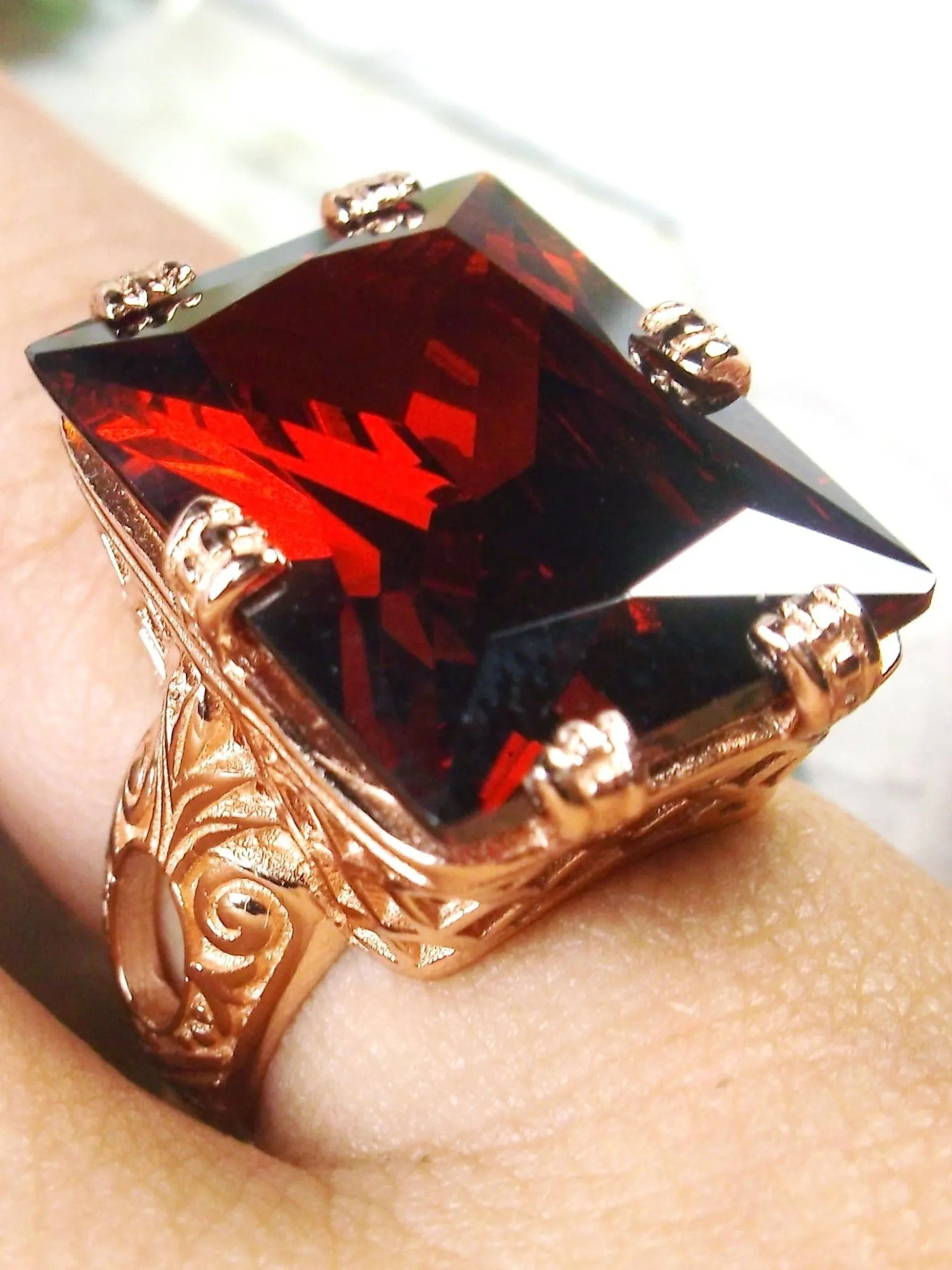 D104, 6 Prong Rose Gold plated Ring, 30ct choice of Gem, Vintage Jewelry #D104