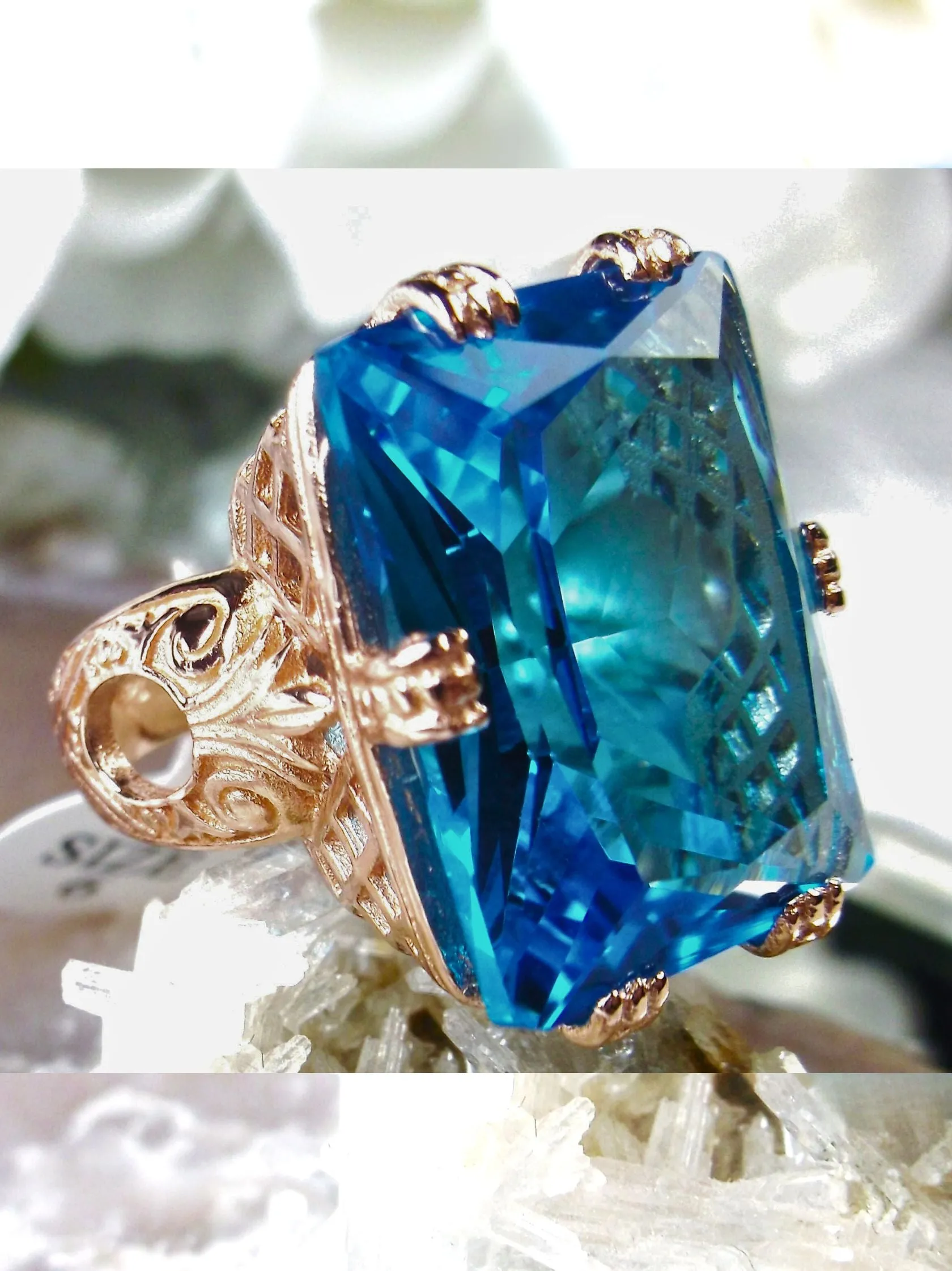 D104, 6 Prong Rose Gold plated Ring, 30ct choice of Gem, Vintage Jewelry #D104