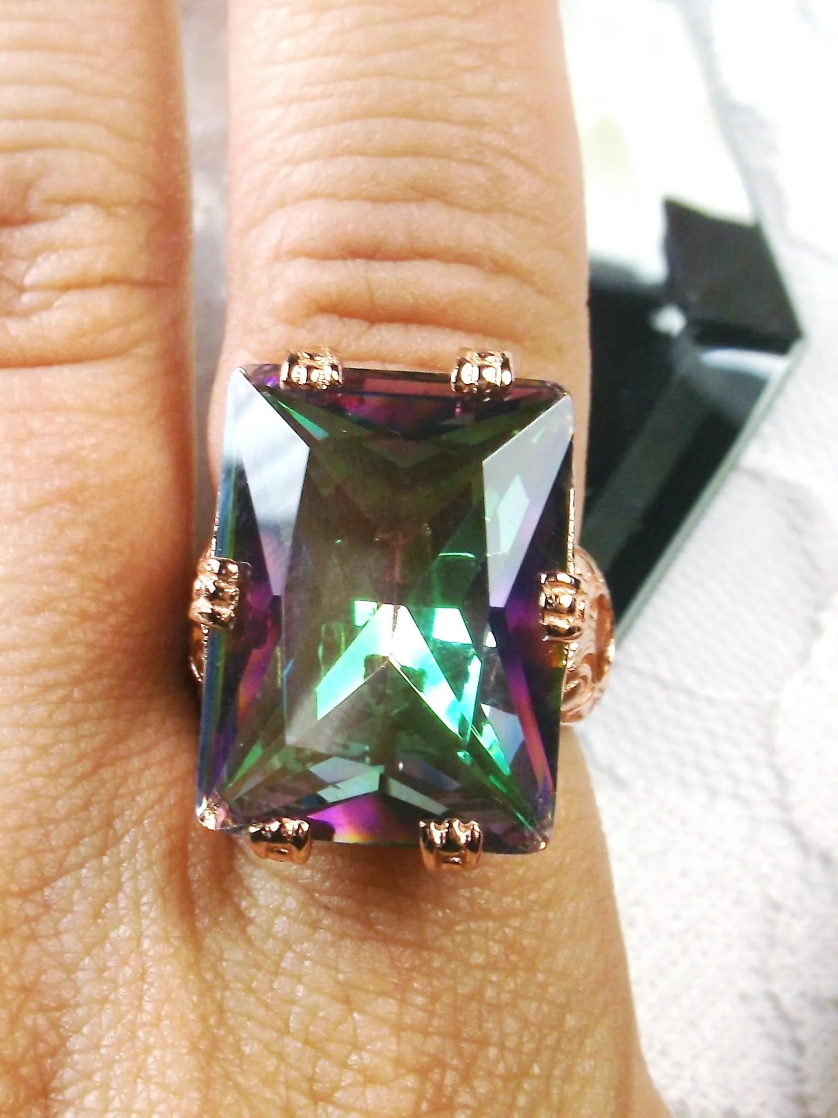 D104, 6 Prong Rose Gold plated Ring, 30ct choice of Gem, Vintage Jewelry #D104